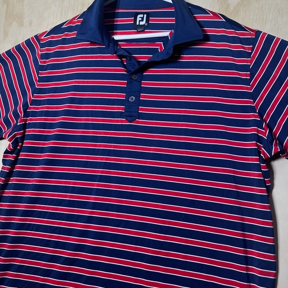 Footjoy Golf Polo Men's Size XL Bull Run Golf Club Red/Blue Striped Shirt - Picture 2 of 8